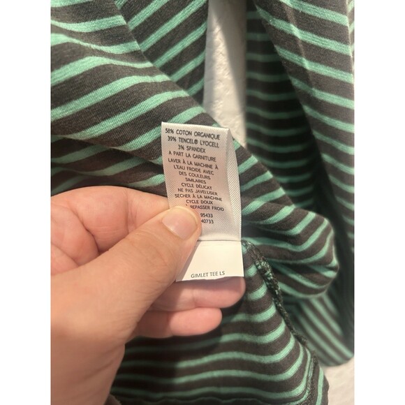 Toad And Co Horny Toad Striped VNeck Long Sleeve Shirt Large Green Black Cotton - Picture 9 of 9